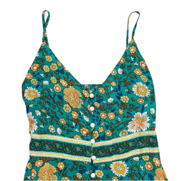 SOLD 🔴 Boho Buys long dress Printed floral fits XS, S green yellow blue - Picture 10 of 16